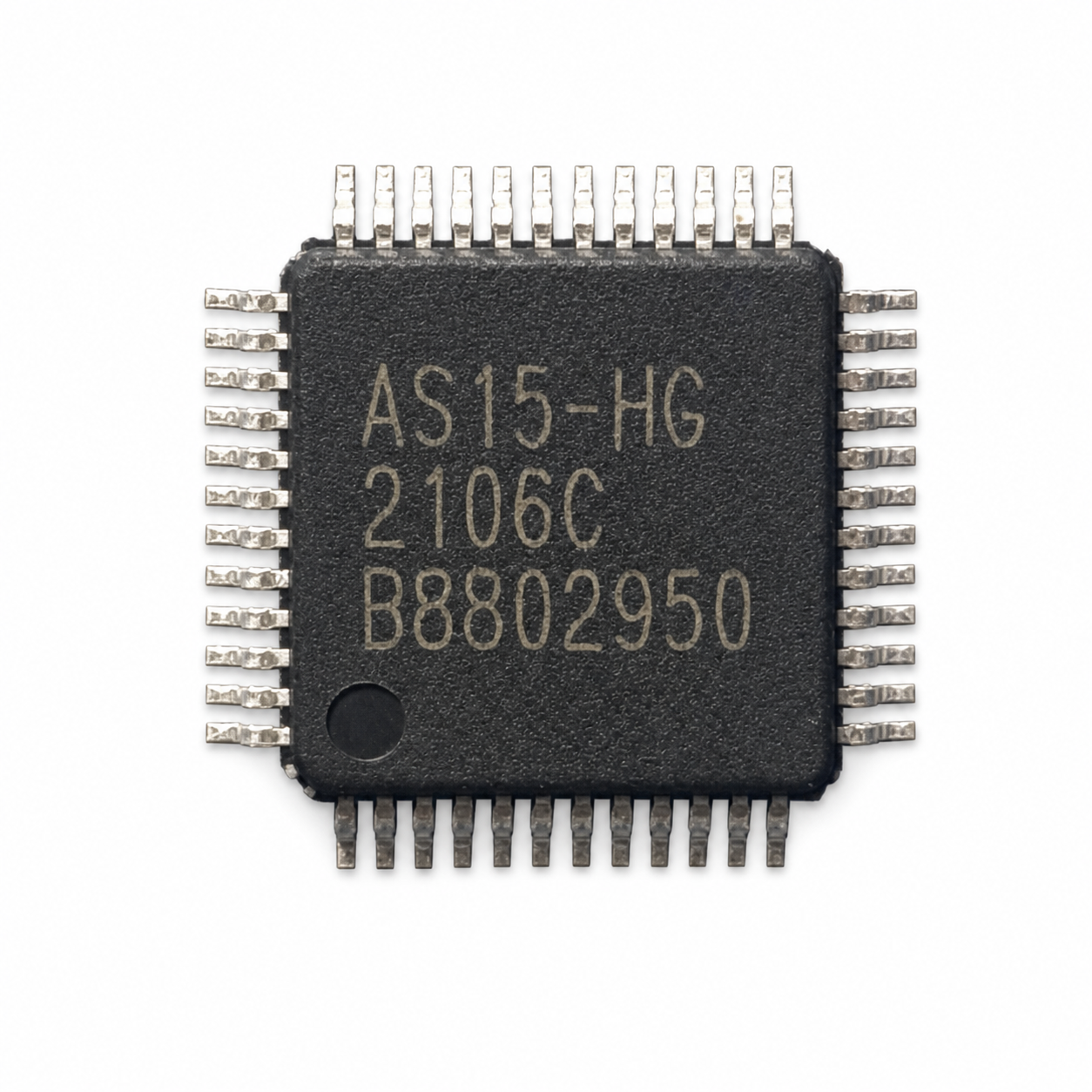 Circuit intégré gamma AS15-HG en boîtier TQFP-48 sur fond blanc, marquage AS15-HG 2106C B8802950 lisible