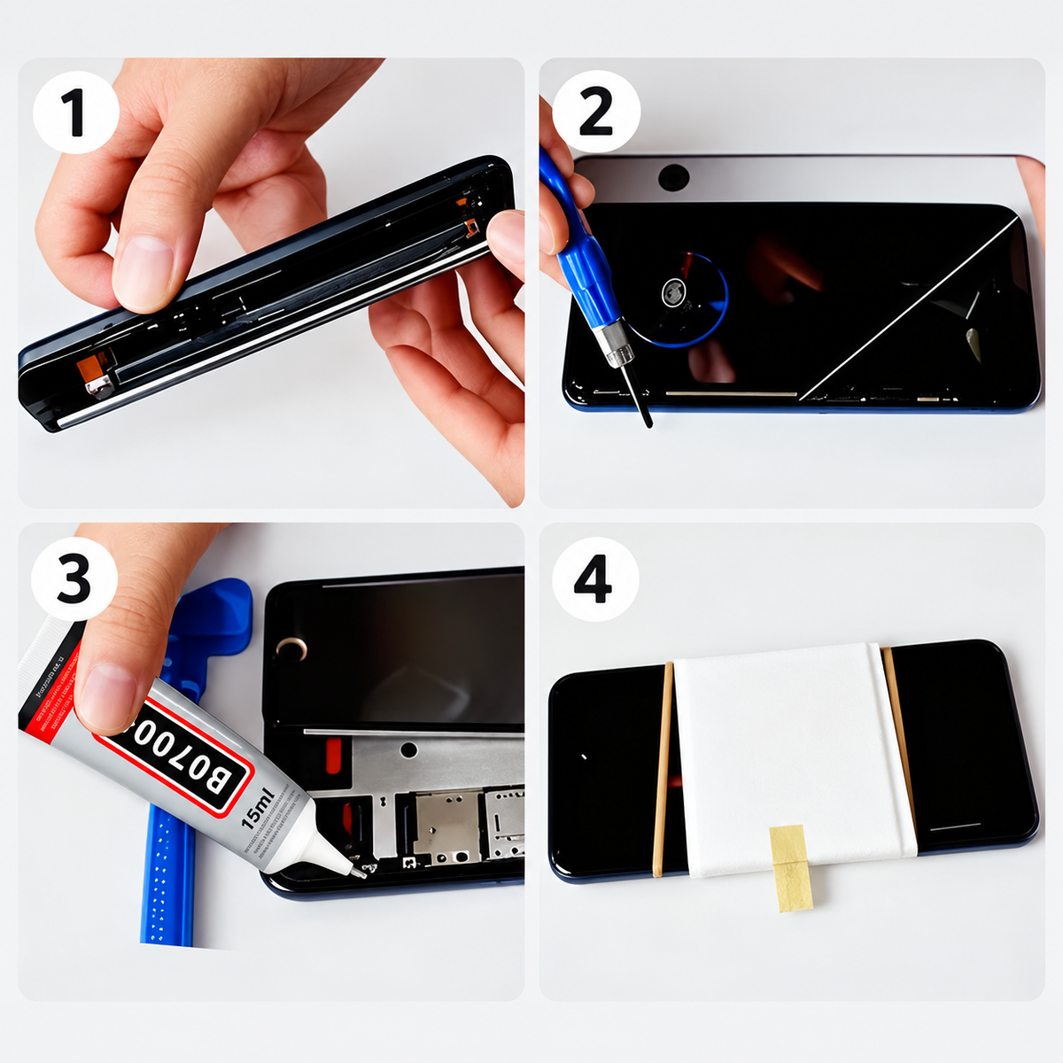 Étapes d’utilisation de la colle B7000 sur un smartphone