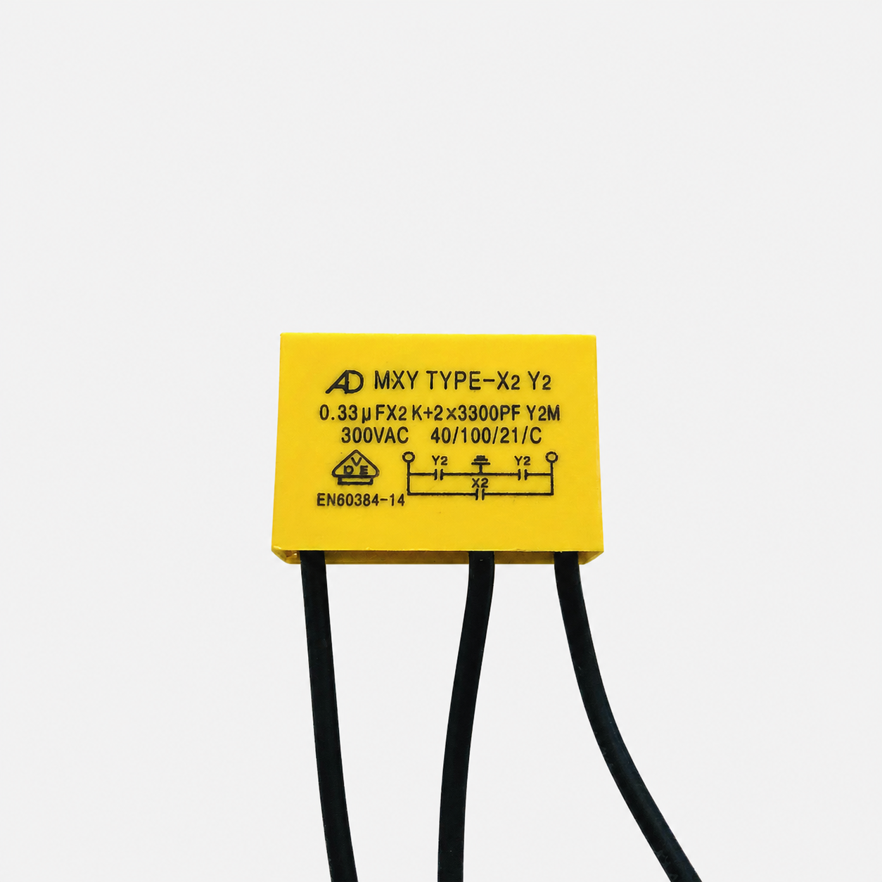 Condensateur AD MXY X2Y2 0.33µF + 2×3300pF 300VAC – antiparasite 3 fils