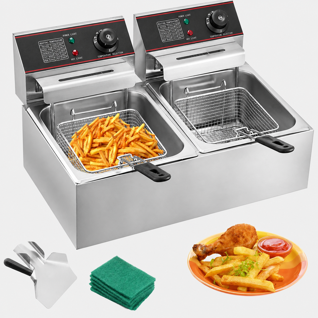 Friteuse électrique professionnelle VEVOR 12 litres double cuve inox