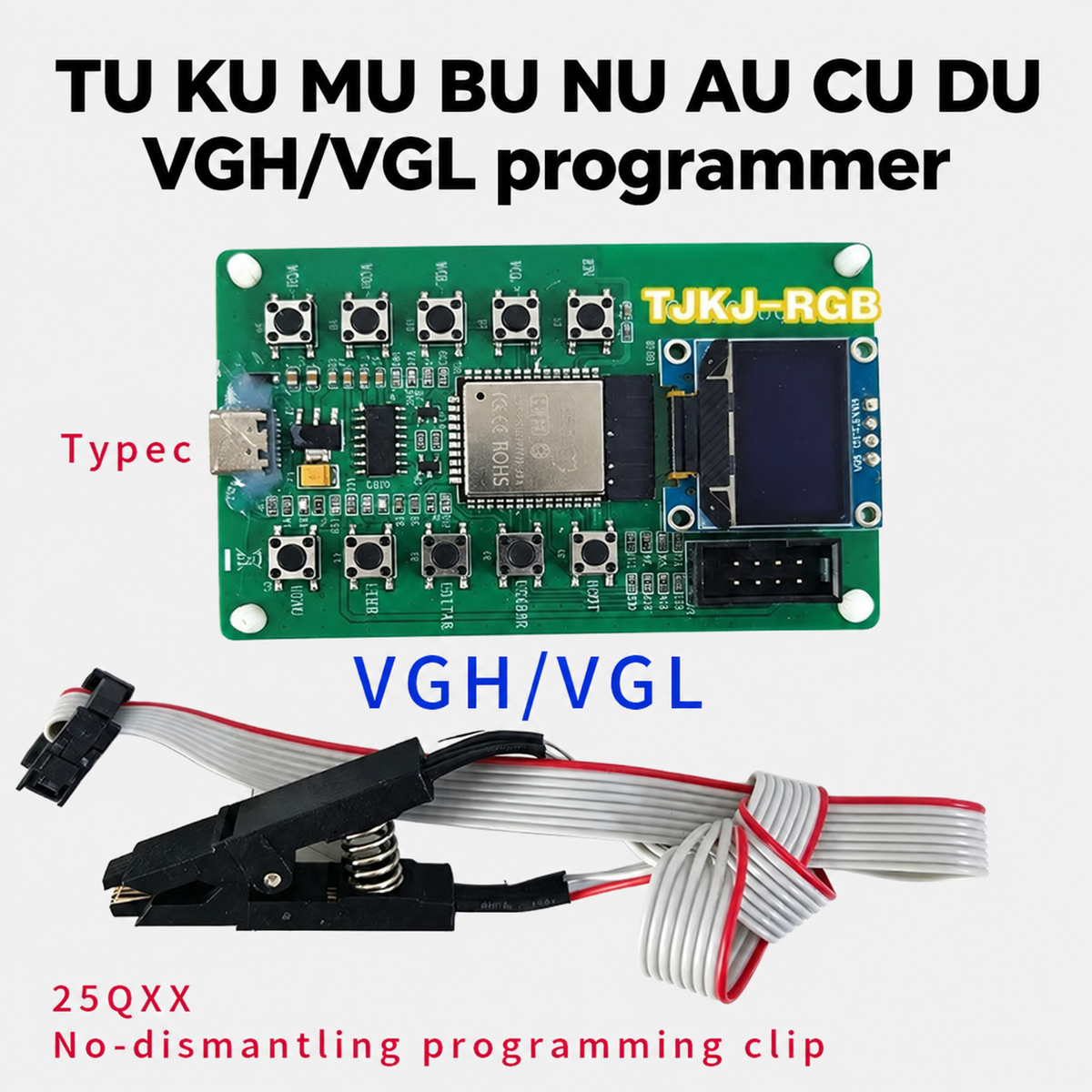 Programmateur VGH VGL TJKJ-RGB pour réparation de dalles LCD TV avec pince 25QXX