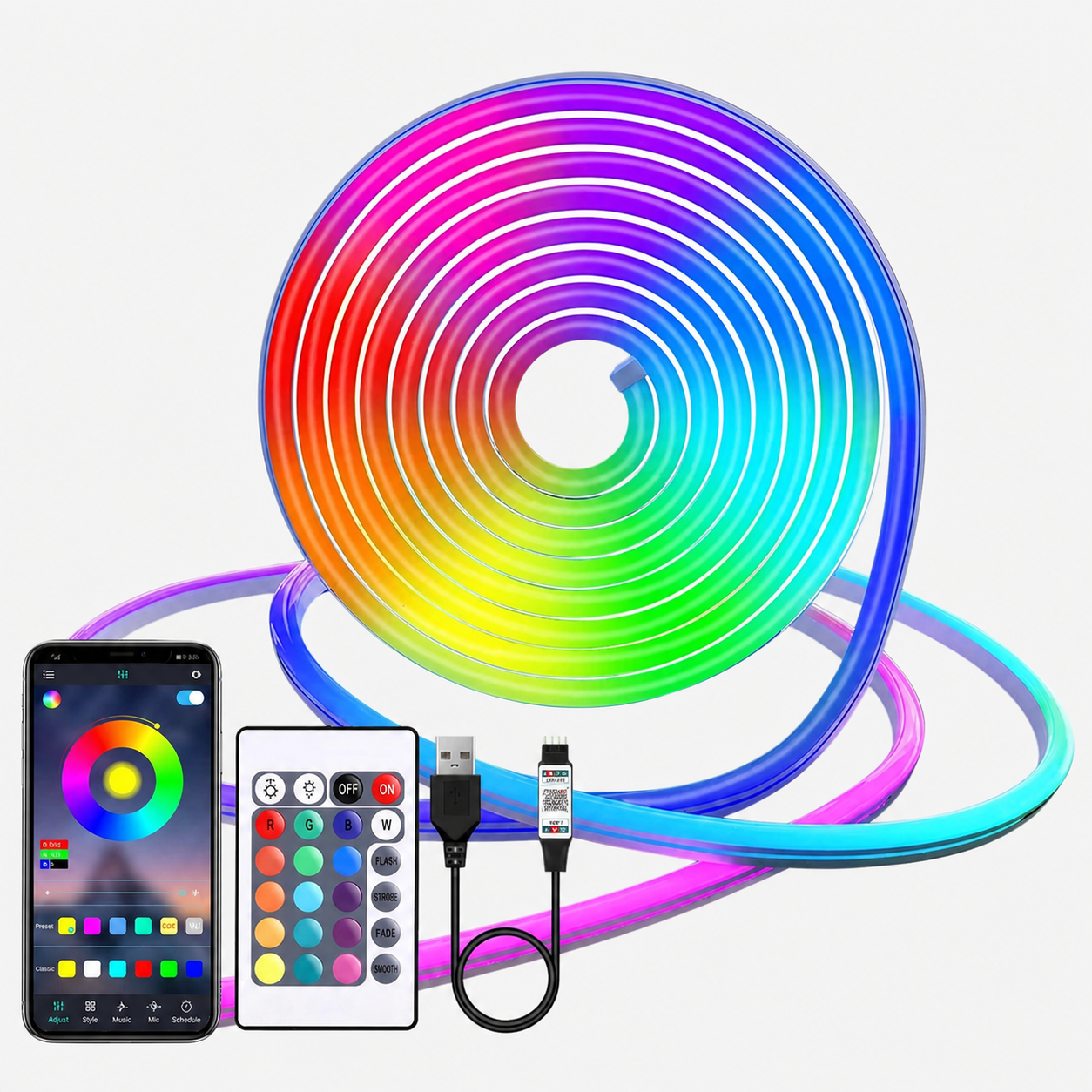 Bande LED néon RGB 5 V USB - application et télécommande