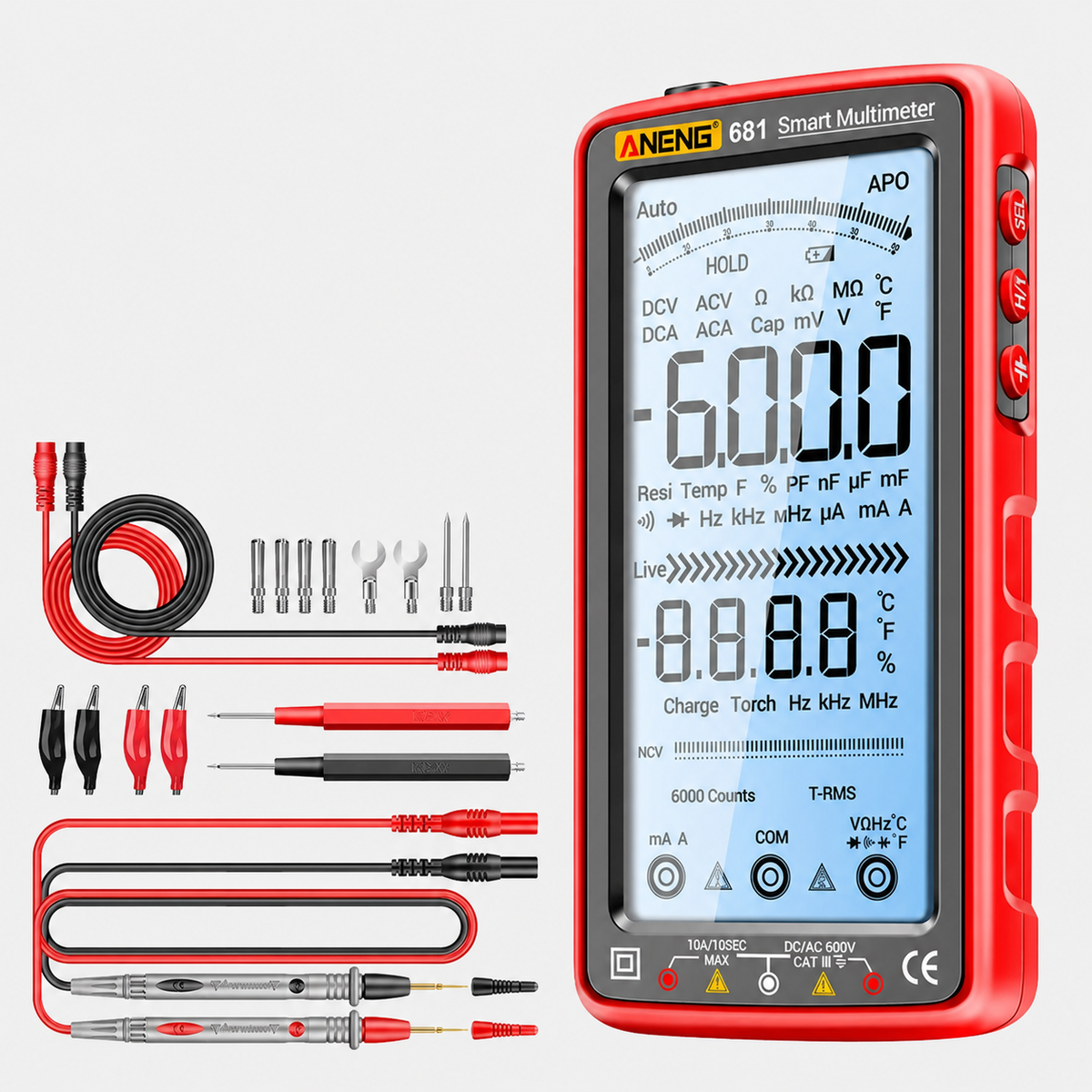 Multimètre numérique rechargeable ANENG 681 LCD rétroéclairé