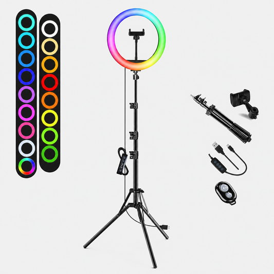 Anneau lumineux LED RGB 30 cm avec trépied 2 m et télécommande Bluetooth