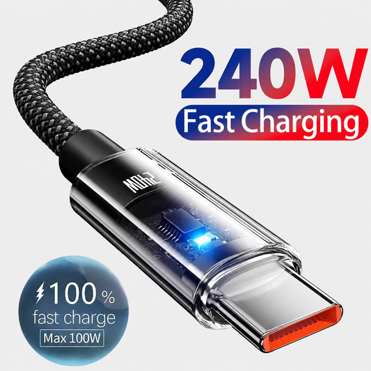 Câble USB-A vers USB-C 1 m, charge rapide 6 A avec affichage LED